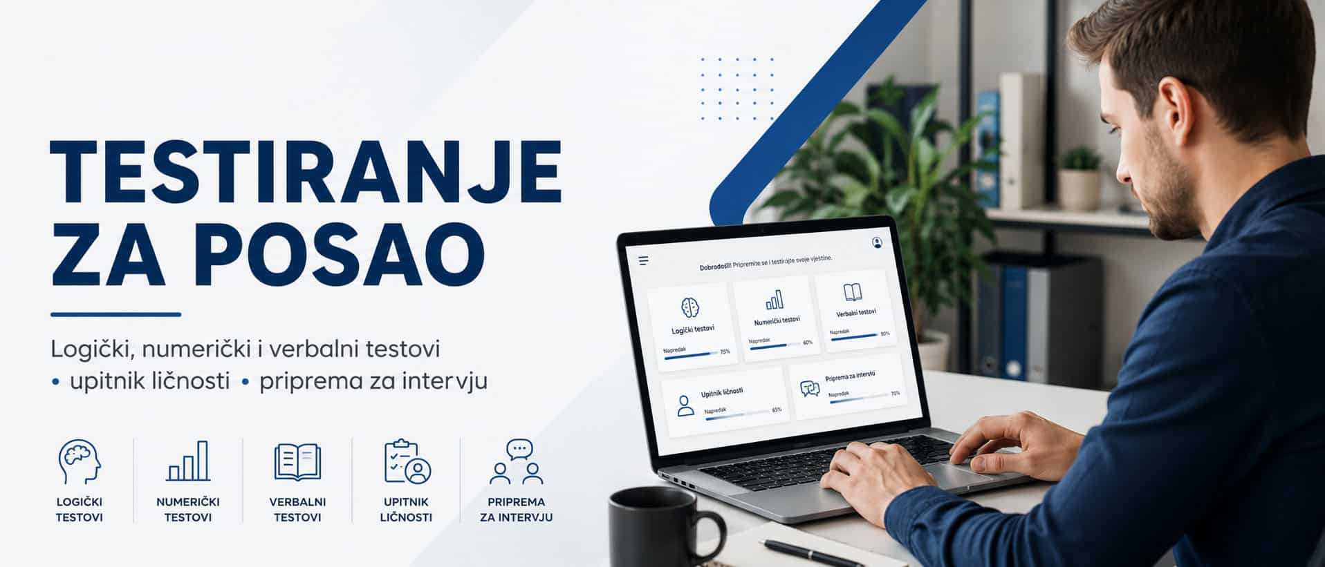 Ilustracija — kandidat rješava test logike za posao na računalu